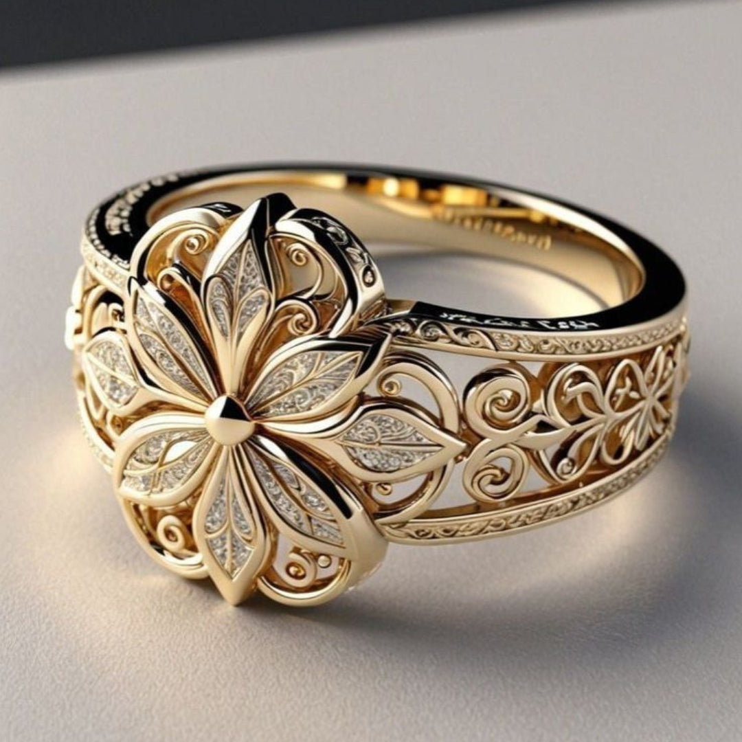Gold Ring with Cubic Zirconia Flowers
