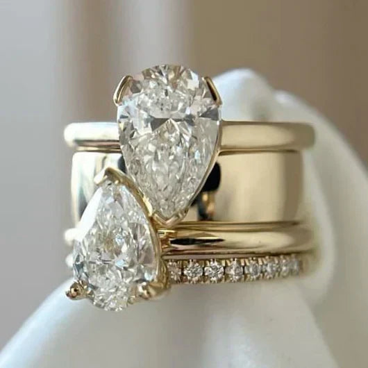 Vintage Ring with Double Cubic Zirconia Drops