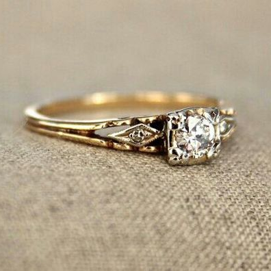Delicate Vintage Gold Ring with Cubic Zirconia