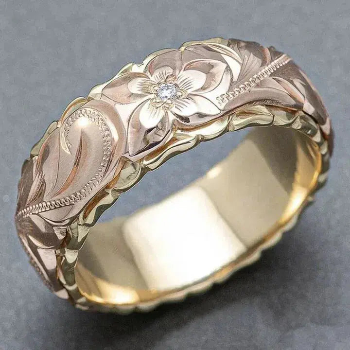 Gold Ring with Antique Rose Design