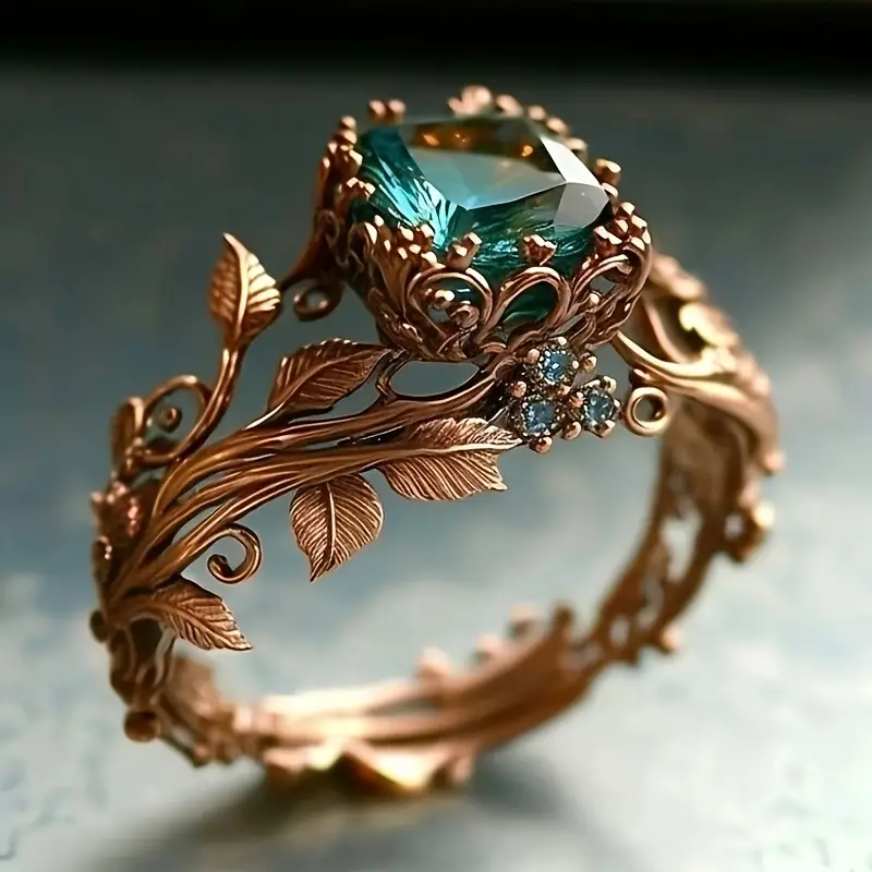 Nature Inspired Ring with Green Crystal